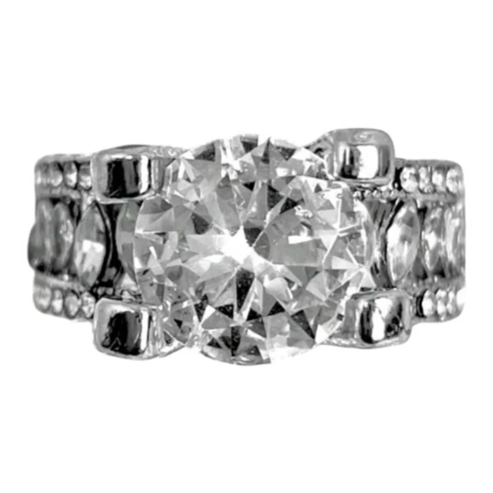 Crystal Rhinestone Ring Silver Round Love Ring Size 7 Hypoallergenic NWOT